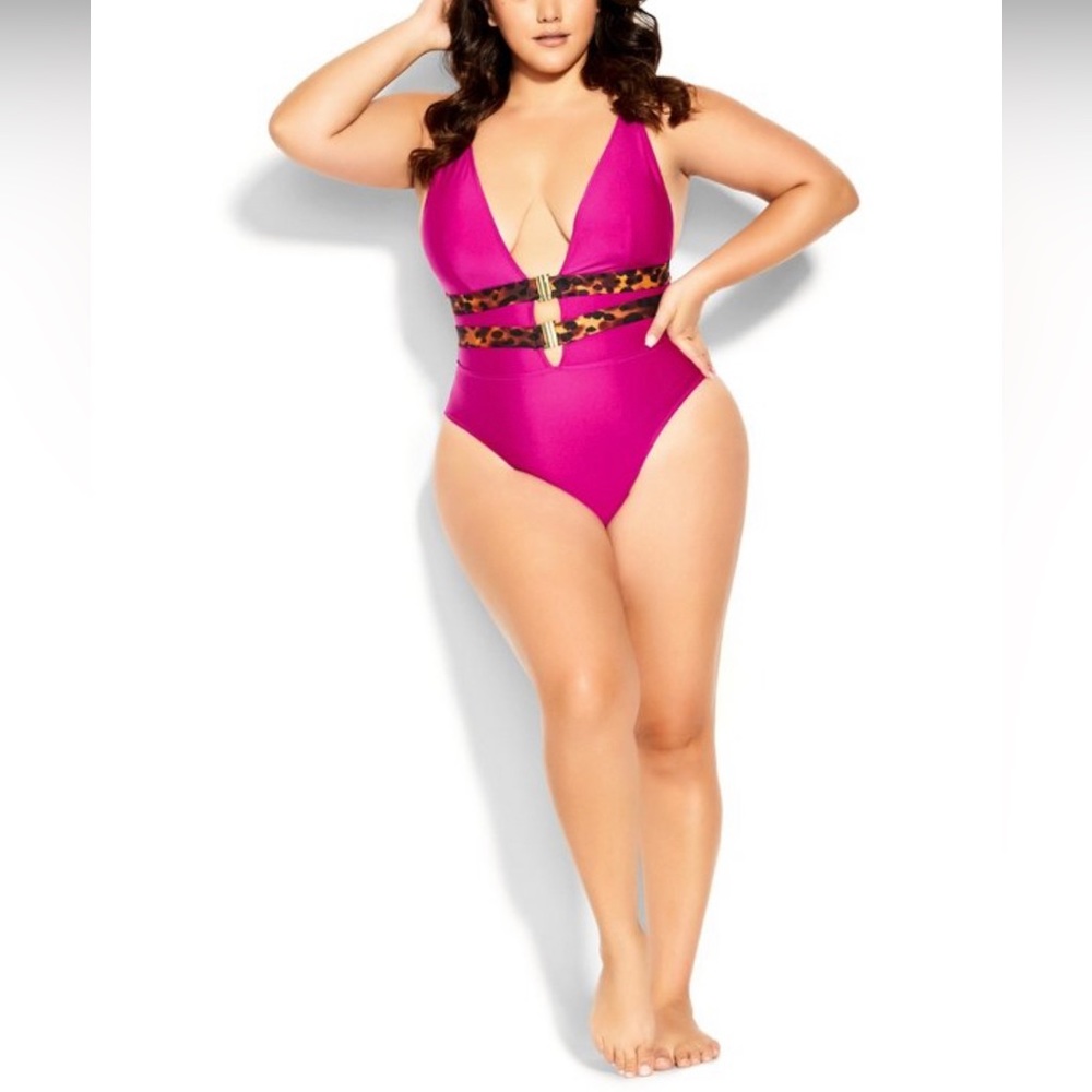 City chic Vibeka 1 pc swimsuit magenta/ leopard new in package